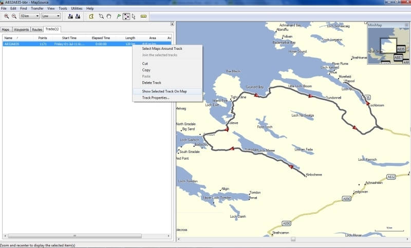 Usando una pista con Garmin Mapsource